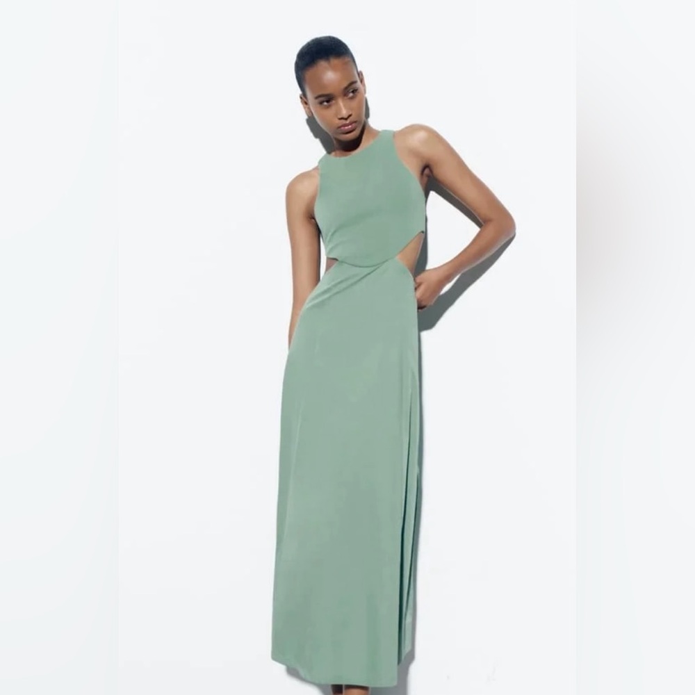 NWT ZARA Sea Green Cut Out Maxi Dress Size Medium